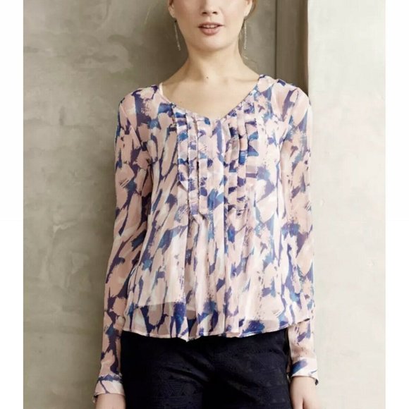 Anthropologie Tops - Anthropologie Maeve Silk Ruffled Pleated Blouse 6